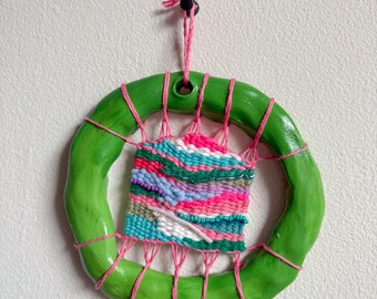 Portal de cuentas verdes - Tapiz de pared tejido original hecho a mano