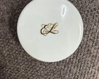 Estee Lauder Youth Dew Vintage Blue Gold Powder Jar Puff Vanity Decor