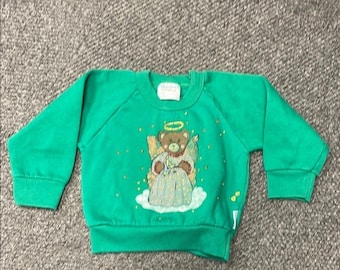 Felpa vintage Fisher-Price con orsetto angelo verde, dipinta a mano, taglia 4T.