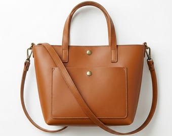 Genuine Leather Mini Crossbody Tote Bag | Full-Grain Shoulder Bag, Artisan Stitched Purse