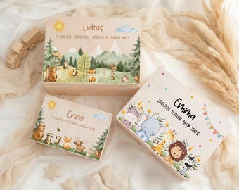 Scatola dei ricordi in legno personalizzata con nome: scatola per neonati, scatola dei ricordi, scatola dei ricordi, regalo per nascita e battesimo, scatola dei ricordi