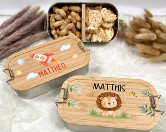 Personalisierte Brotdose  Kinder – Brotdose Edelstahl – Lunchbox Jungs - Brotdose mit Name– Geschenk zur Einschulung, Kita oder Geburtstag