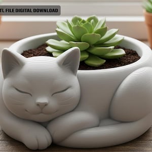Kawaii Katze Blumentopf, Aufbewahrungsschale, Schreibtischorganizer, Schüssel (Digitaler Download-3d STL Datei)