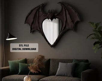 Espejo de ala de murciélago: Espejo gótico de corazón, decoración de Halloween (archivo STL - Descarga digital)