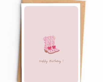 Cowgirl Birthday Card Printable, Pink Cowboy Boots Birthday Card, Western Birthday Card for Her, Digital Download