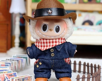 17cm Fantasy Creature Doll Outfit – Cowboy Style Clothes Set for Mini Art Dolls – Handmade Costume Accessories