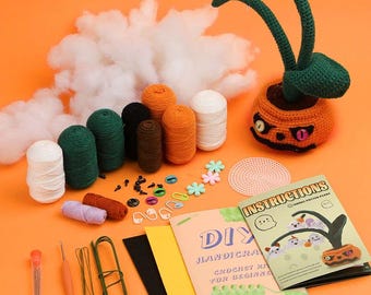 DIY Pumpkin Monster Crochet Kit: Beginner Amigurumi Potted Plant
