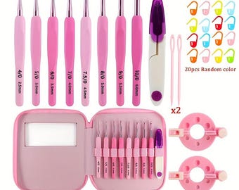 9-Piece Crochet Hook Set 2-6mm, Ergonomic Aluminum Crochet Hooks, Pink Gradient Handles, Crochet Kit with Storage Case, Beginner Craft Tool