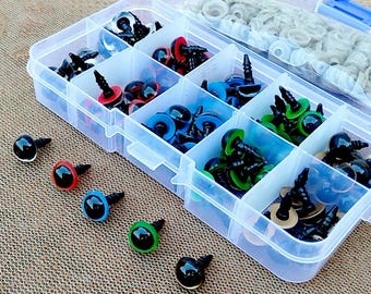 100 Olhos de Segurança de Plástico Coloridos (8-12 mm) - Para Amigurumi, Ursinhos de Pelúcia e Confecção de Bonecas