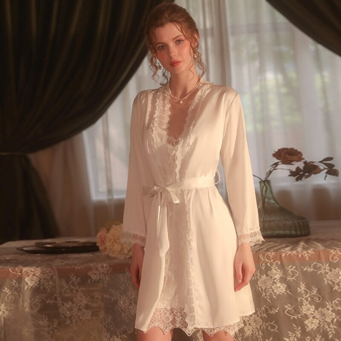 Women Lace Sleepwear Nightgown Bathrobe Camisolas Lounge Dress Etsy