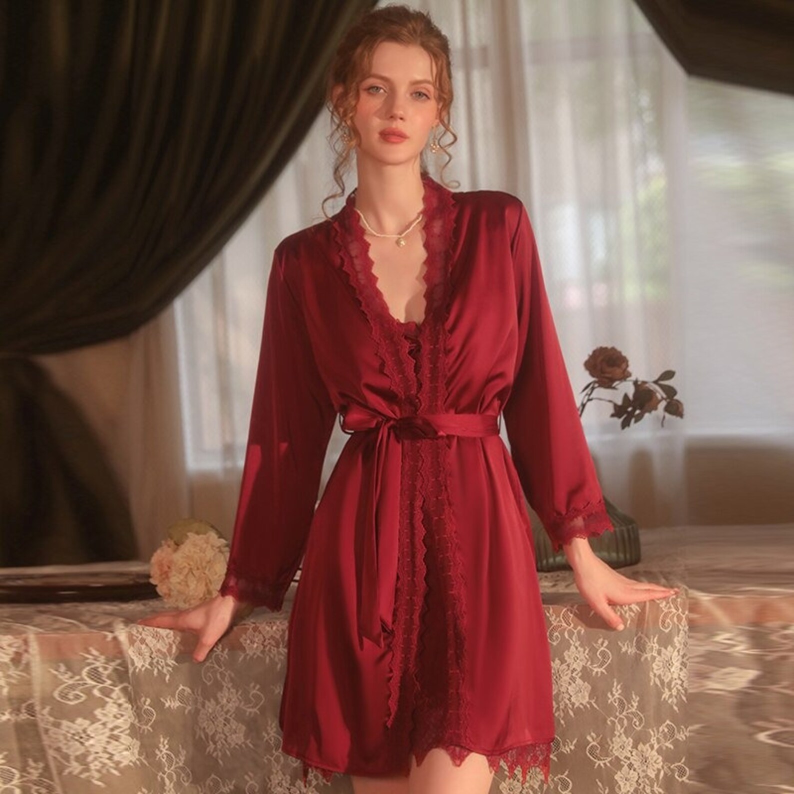 Women Lace Sleepwear Nightgown Bathrobe Camisolas Lounge Dress Etsy