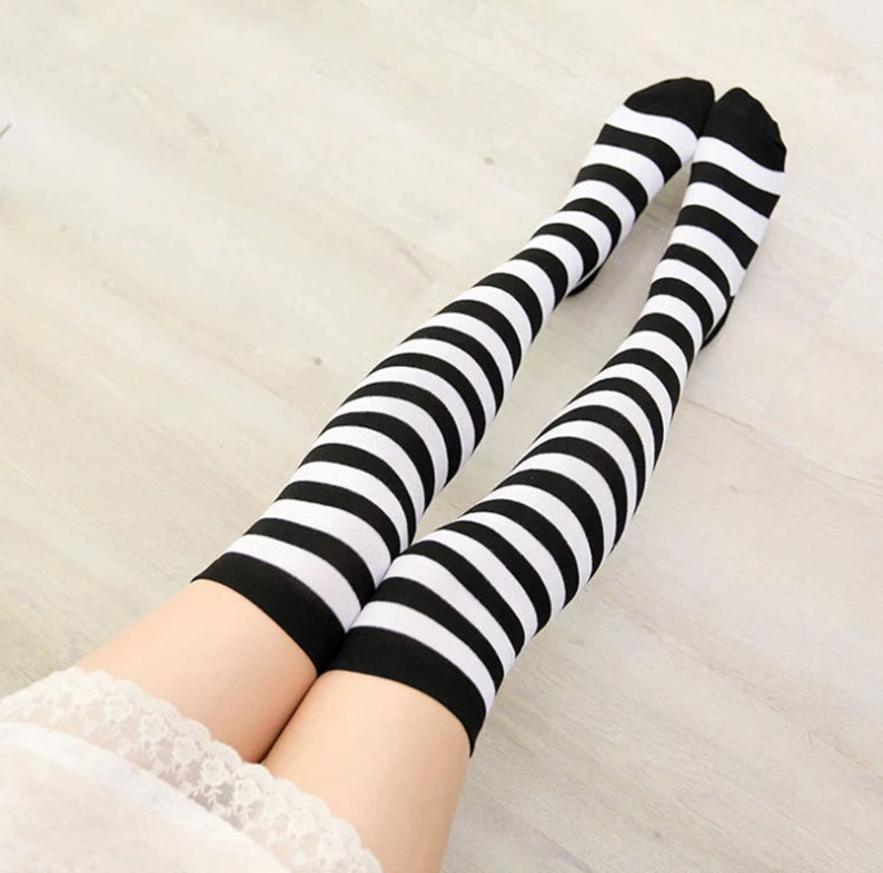 Kawaii Cotton Stockings Adorable Anime Cosplay Stripe Thigh - Etsy