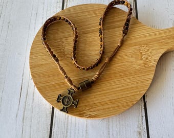 Pulsera rosario católico hecho a mano - Rosario de bolsillo de 5 décadas, cuentas de piedra natural, regalo de joyería religiosa