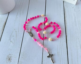 Rosario Virgen de Guadalupe artesanal | Rosario tejido a mano con piedras de 8mm | Regalo católico religioso 18"