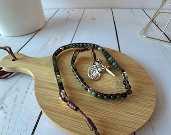 Pulsera rosario católico hecho a mano - Rosario de bolsillo de 5 décadas, cuentas de piedra natural, regalo de joyería religiosa