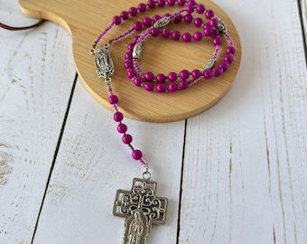 Rosario Virgen de Guadalupe artesanal | Rosario tejido a mano con piedras de 6mm | Regalo católico religioso 17"