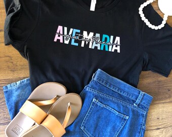 Camiseta católica mariana, camiseta bendita, camiseta inspiradora, camiseta de la Virgen María, Ave María, regalos católicos, gratia plena.