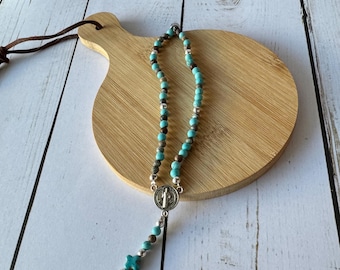 Pulsera rosario católico hecho a mano – Rosario de bolsillo de 5 décadas, cuentas de piedra natural, regalo de joyería religiosa