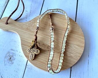 Pulsera rosario católico hecho a mano - Rosario de bolsillo de 5 décadas, cuentas de piedra natural, regalo de joyería religiosa