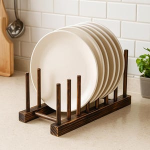 Wooden Plate Rack: Kitchen Drying & Organizer Stand