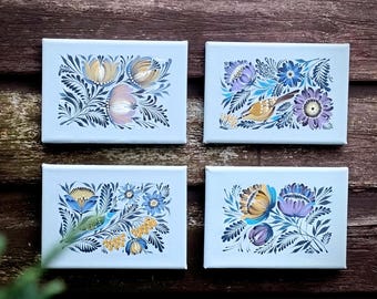 Lienzos de arte popular pintados a mano, flores y pájaros acrílicos, estilo Petrykivka
