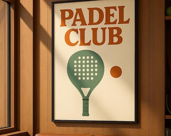 Póster retro del club de pádel: impresión deportiva estilo años 70