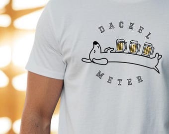 Lustiges Dackel T Shirt Oktoberfest / Biergarten  mit "Dackel Meter" für Dackelliebe & Bierliebhaber oder als Geschenk für Dackel Mama Papa