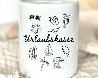 Urlaubskasse Spardose Keramik, Geldgeschenk Reise Urlaub, Sparbüchse Ferien, Reisekasse Geschenkidee, Spardose Urlaubsmotiv, Sparchallenge
