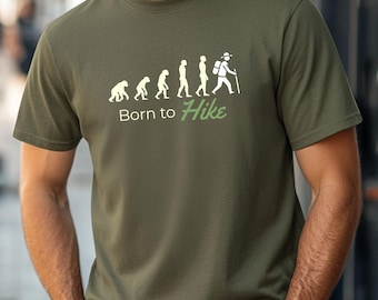 Wandern T-Shirt Herren Born to Hike Evolution, Outdoor Geschenk für Wanderer, Trekking Shirt Baumwolle, Bergsteigen Kleidung, Wanderoutfit