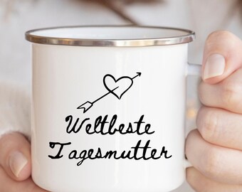 Tagesmutter Geschenk Emaille Tasse Weltbeste Tagesmutter, Abschied Kita Dankeschön Becher, Personalisierte Tasse, Geschenkidee Betreuung