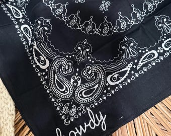 Personalized Embroidered Western Bandana | Custom Name Cowboy Bandana | Black Paisley Western Scarf | Ranch, Rodeo & Country Style Gift