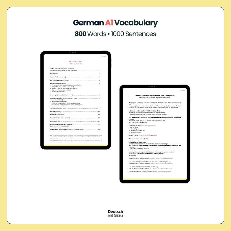 German A1 Vocabulary | 800 Words + 1000 Example Sentences | Grammar ...