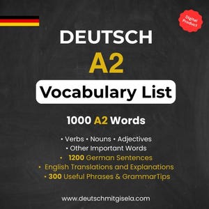 German A2 Vocabulary List PDF | Intermediate German Words with Examples | PDF Study Guide | Deutsch A2 Wortliste