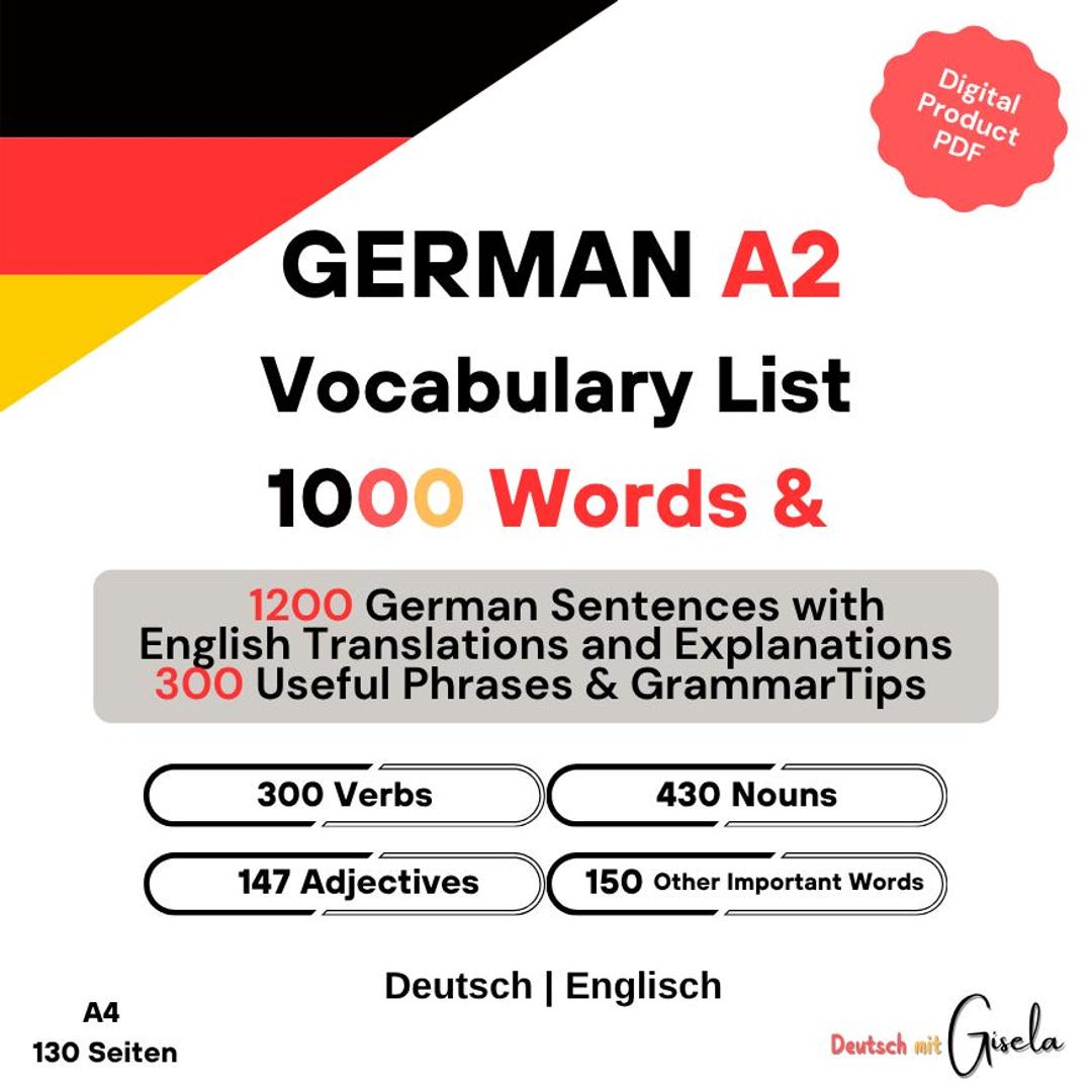 German A2 Word List: Complete Vocabulary for Level A2 - Etsy