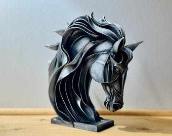 Horse Bust | Metallic Silver Equestrian Decor | 3D Printed Layered Design
