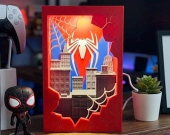 Spider-Man Cityscape Lightbox | Layered 3D Printed Gaming Decor (USB LED)