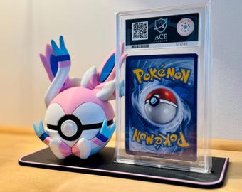 Pokemon - Sylveon Inspired Pokeball | 3D Printed Display Decor | Trading Card Display Stand