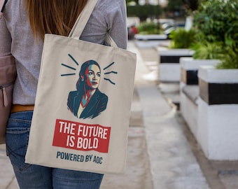 AOC Future Is Bold Canvas Tote Bag Political Activist Gift Eco Friendly Tote