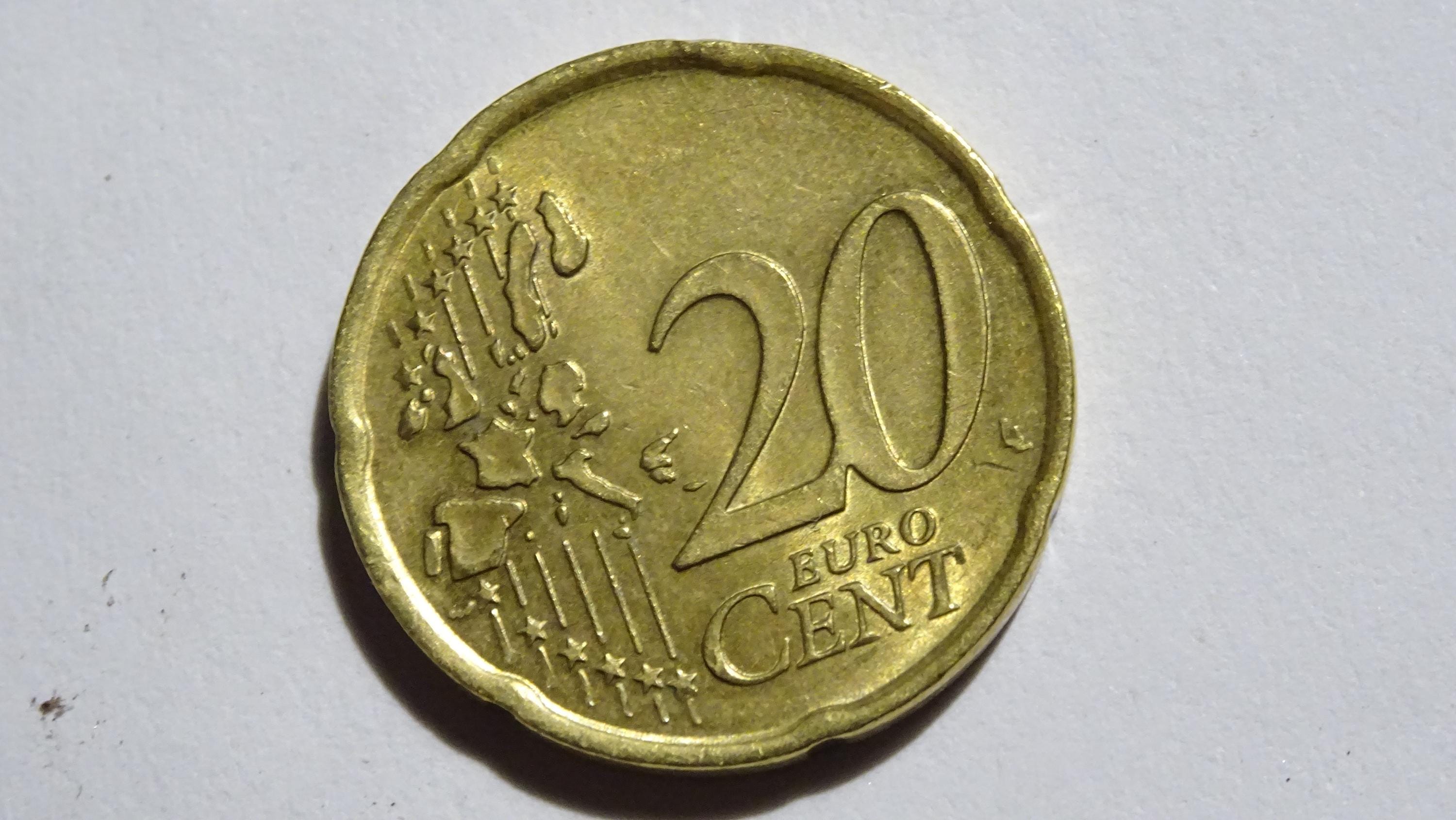 希少な2002年イタリア20ユーロセント硬貨 – ダブルストライクエラー
