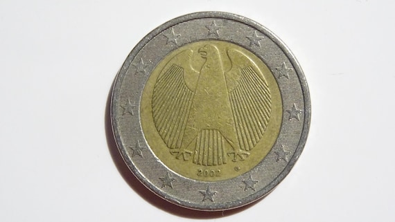 希少な2002年ドイツ2ユーロ硬貨 - 「G」ミントマーク付きヴィンテージ