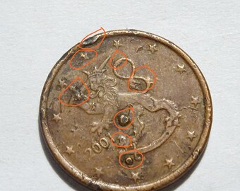 希少硬貨[フィンランド] 1centユーロ硬貨x50枚の筒1本 希少な2001年フィンランド5セントユーロ硬貨 - 鋳造エラー