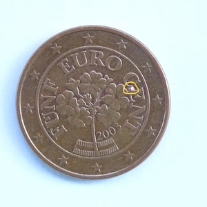 Può includere: Una moneta in euro di bronzo, con un disegno dettagliato di un albero al centro, circondato dalle parole "EURO" e "CENT". L'anno di conio, "2003", è visibile. La moneta ha una forma circolare con dettagli a forma di stella sul bordo.