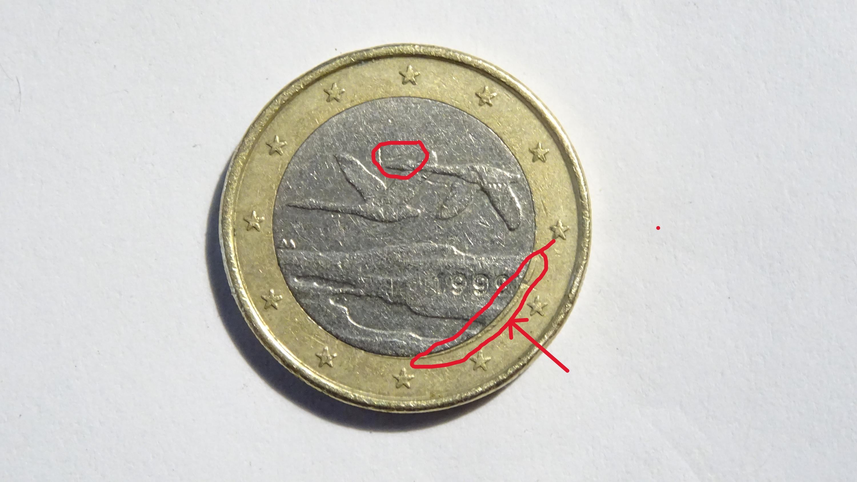 希少硬貨[フィンランド] 1centユーロ硬貨x50枚の筒1本 希少な1ユーロ硬貨（1999年フィンランド製） - 鋳造エラーあり