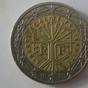 Extrêmement rare - Pièce de 2 euros France 1999 - Arbre de la liberté - RF - Erreurs de frappe - Excellent état