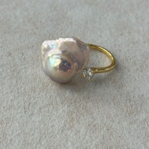 Baroque Pearl Gold Adjustable Vintage Statement Jewelry Gift For Her CZ Diamond Open Band