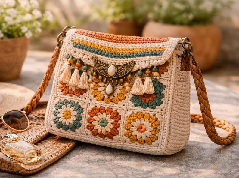 ORIGACH Kit de Sac au Crochet pour Débutants, Kit de Démarrage de Sac Granny Square DIY pour Adultes avec Instructions Vidéo Étape par Étape, Gris Foncé