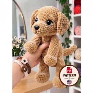 Haakpatroon voor een Golden Retriever (PDF), digitale handleiding voor het haken van een amigurumi puppy, zelfgemaakt cadeau voor een knuffelhond