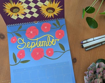 Calendario da parete grande disegnato a mano 2026 Nature in Bloom 11 x 16,5