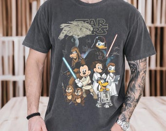Retro Disney Star Wars PNG, Retro Mickey and Friends Jedi Tee, Family Vacation Outfit, Sci-Fi Cartoon Graphic Tee, Gift for Disney Fans