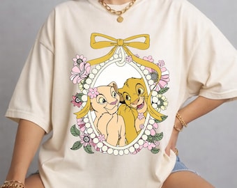 Imagen PNG de Simba y Nala con estampado floral retro (descarga digital)